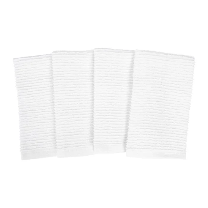 White Cotton Bar Mop Kitchen Towels. Set of 4