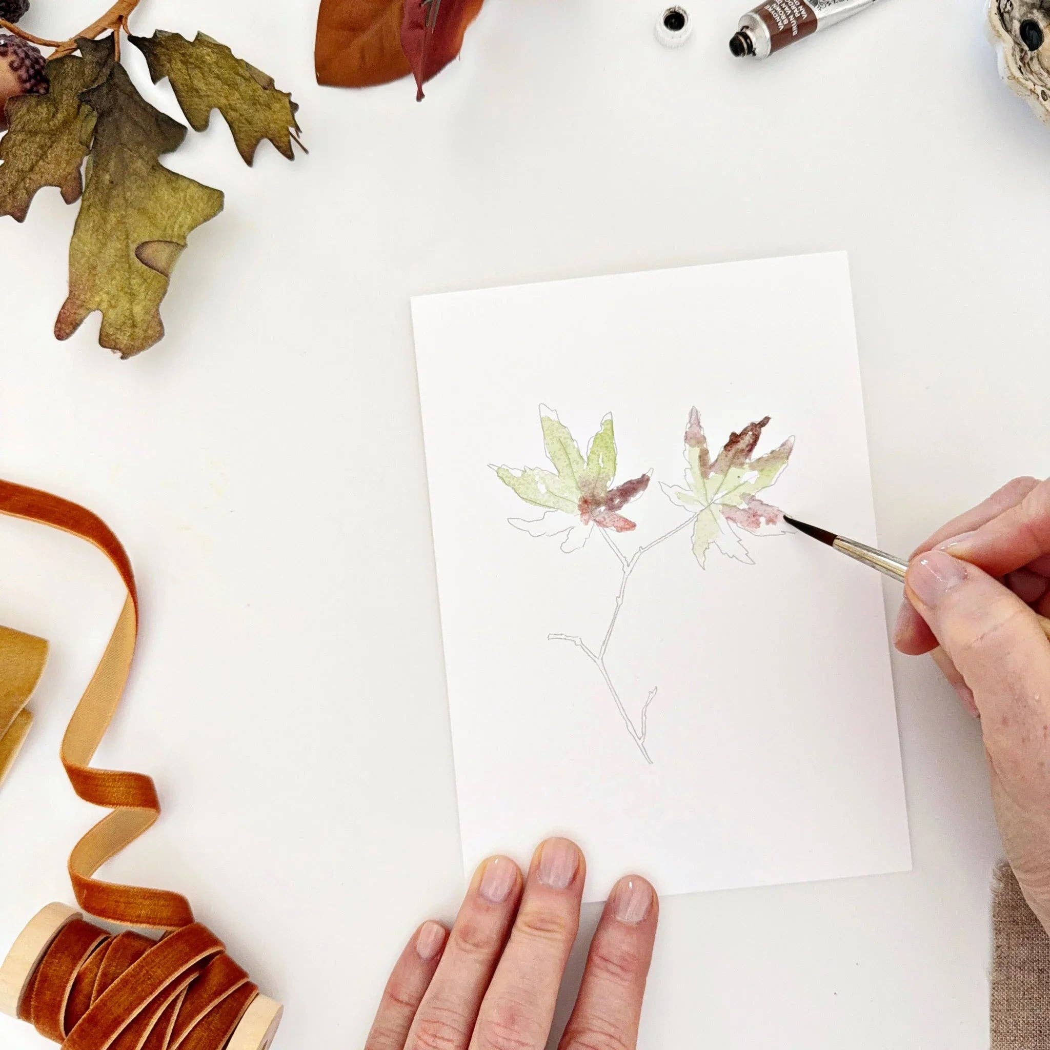 Fall leaves paintable watercolor notecard set - Image 7