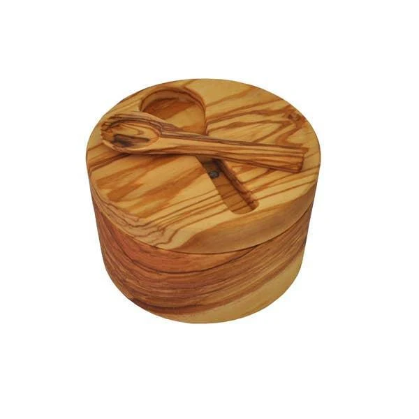 Olive Wood Salt Cellar with Magnetic Lid and Inset Spoon - Image 4