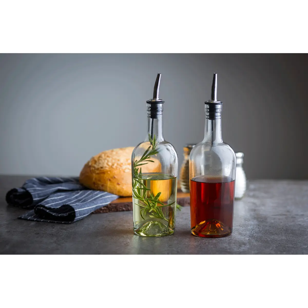 Clear Glass Round Oil Bottle w/ Pour Spout - Image 2