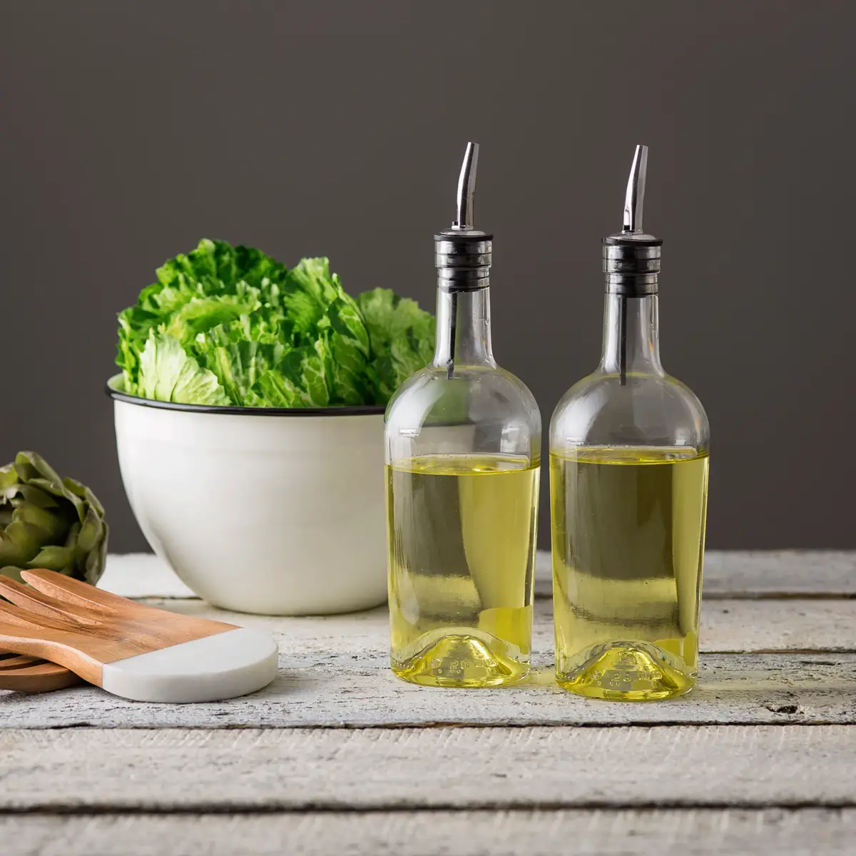Clear Glass Round Oil Bottle w/ Pour Spout - Image 4