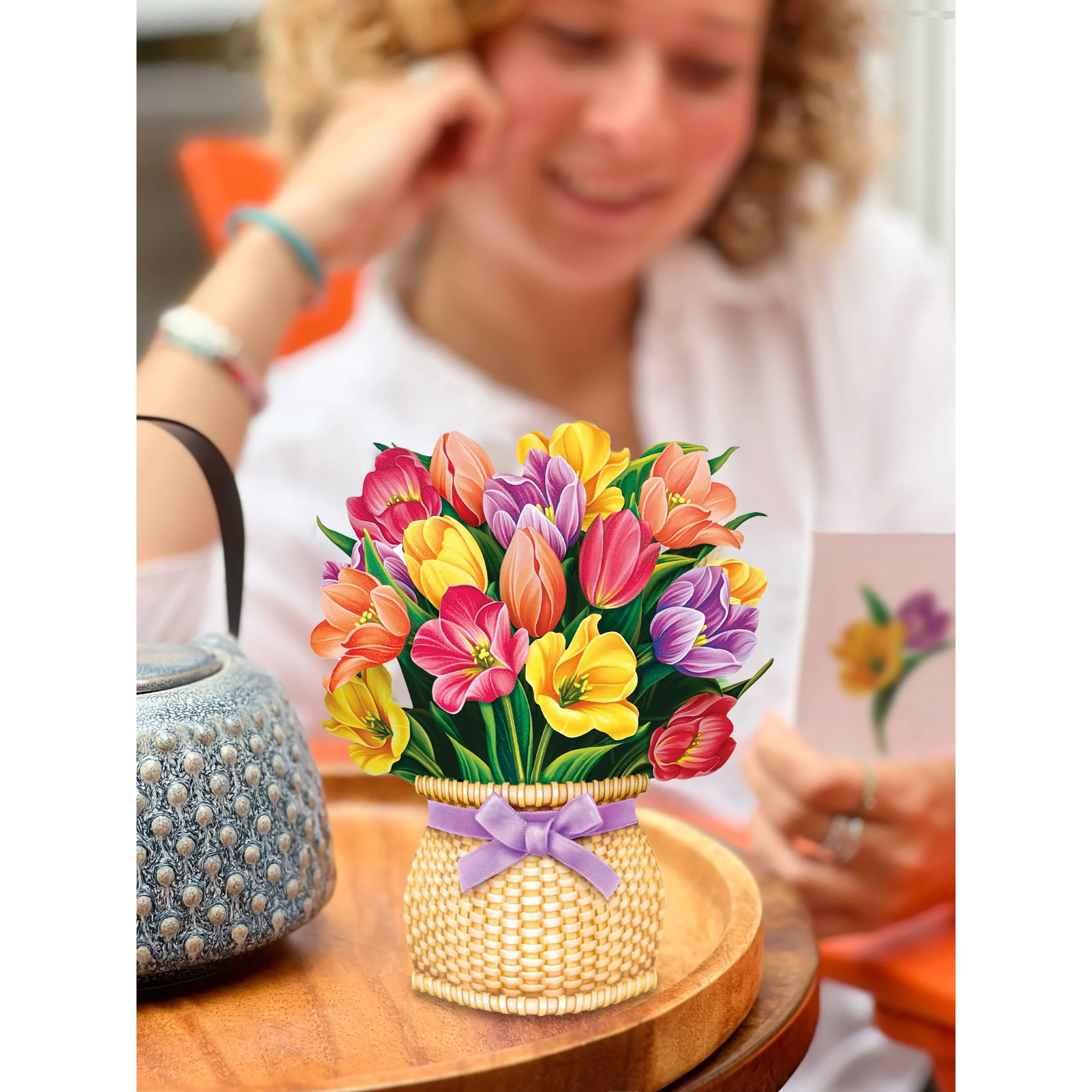 Festive Tulips Mini Pop Up Greeting Card - Image 2