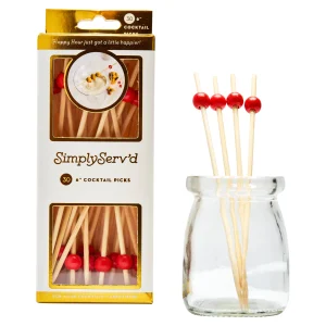 Party Pick Fancy Bamboo Toothpick Large 6 Scarlet Ball 30pk