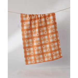 Pumpkin Check Geometry Tea Towel