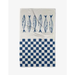 Sardine Check Blue Tea Towel