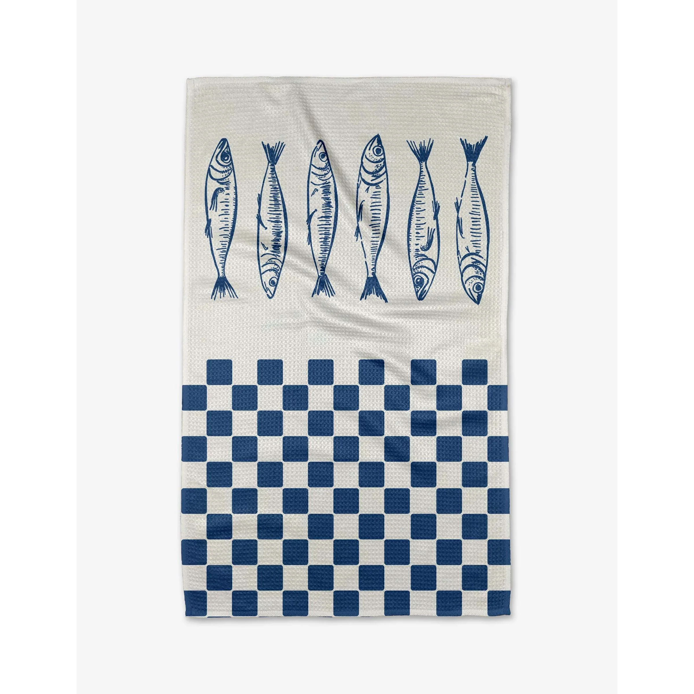 Sardine Check Blue Tea Towel