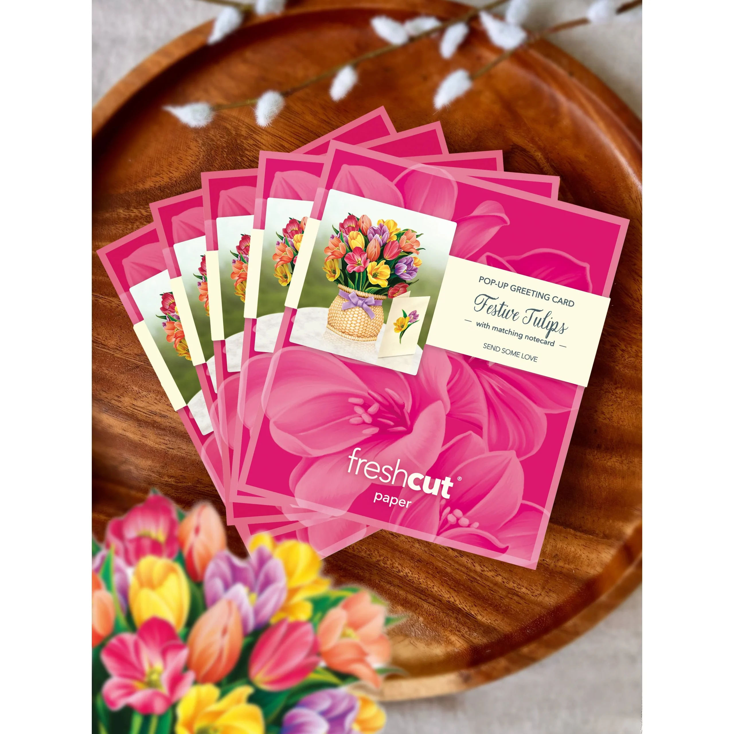 Festive Tulips Mini Pop Up Greeting Card - Image 5
