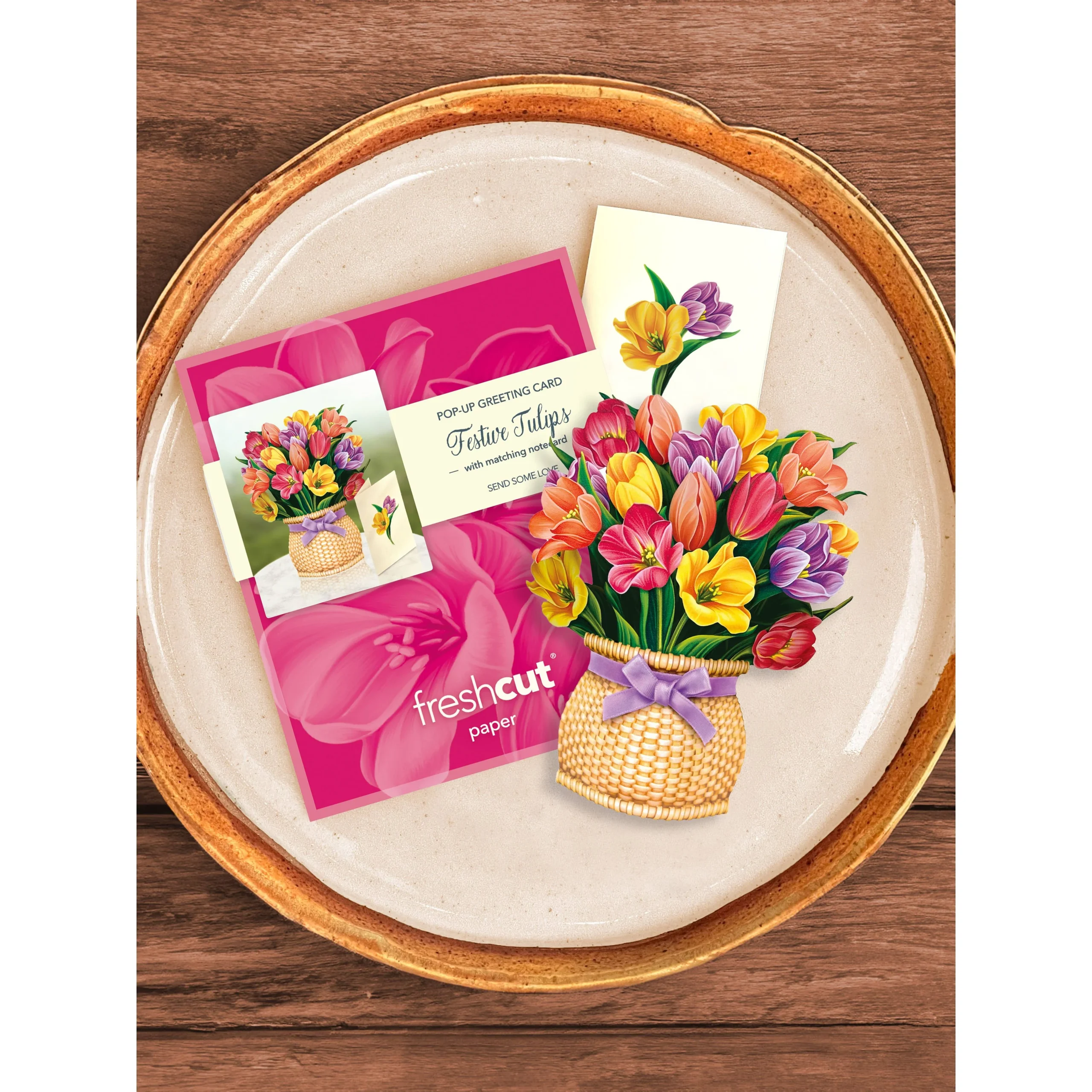 Festive Tulips Mini Pop Up Greeting Card - Image 4