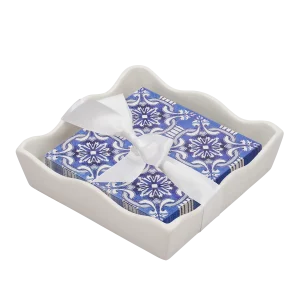 Ceramic Wave Napkin Tray with Cocktail Napkin - Moroccan Nights