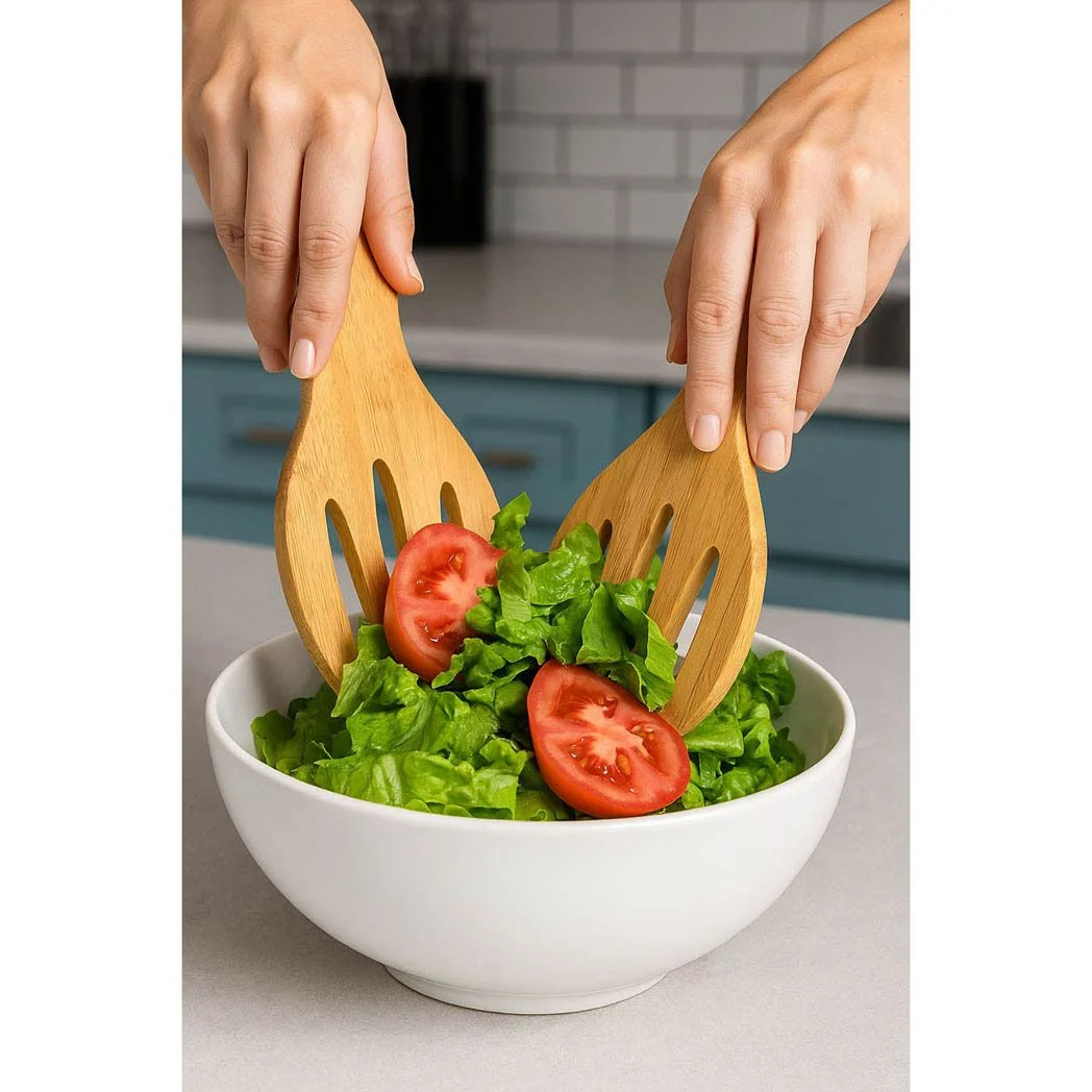 CatCora Bamboo Salad Hands. Natural Bamboo - Image 2