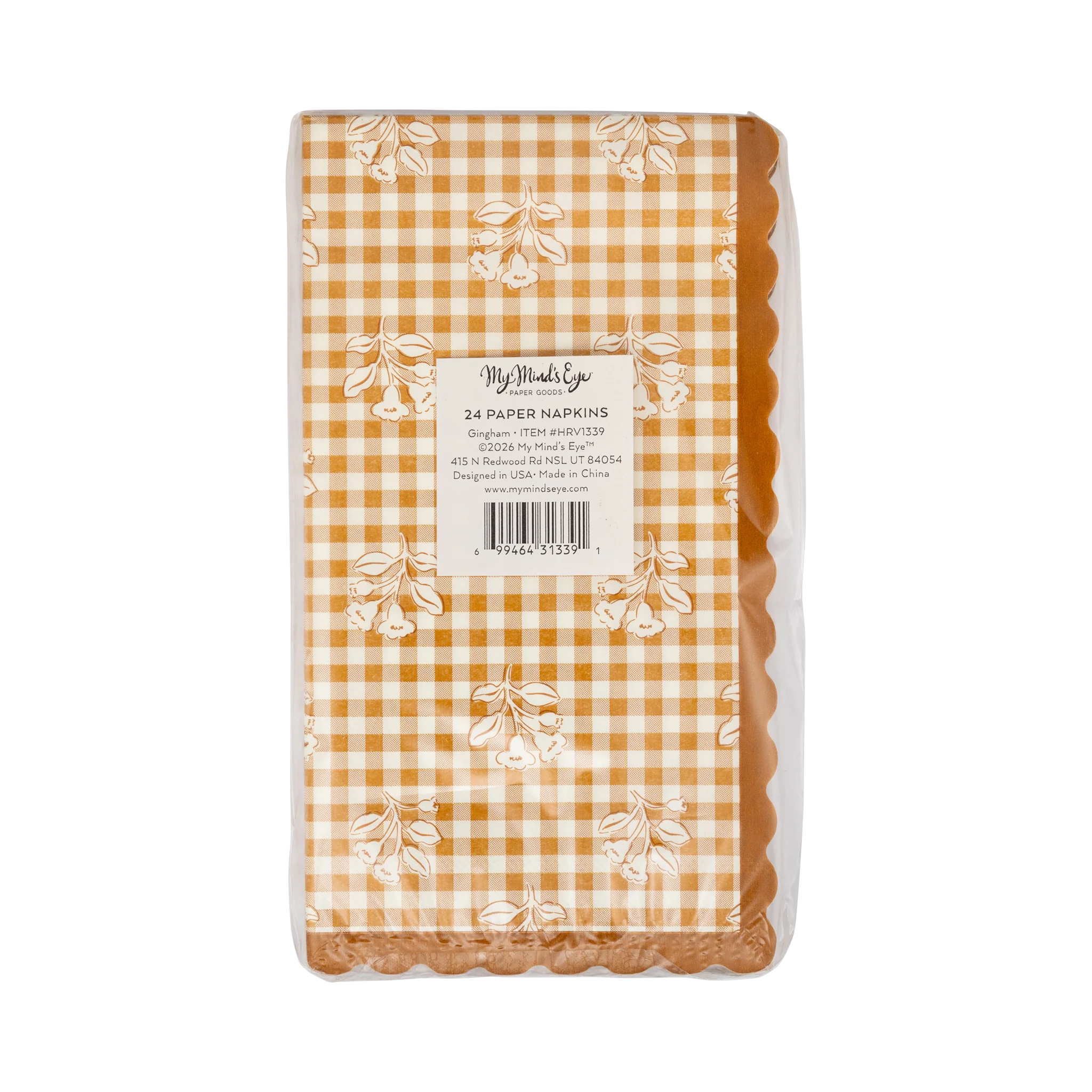 Rust Gingham Block Print Dinner Paper Napkins - Image 4