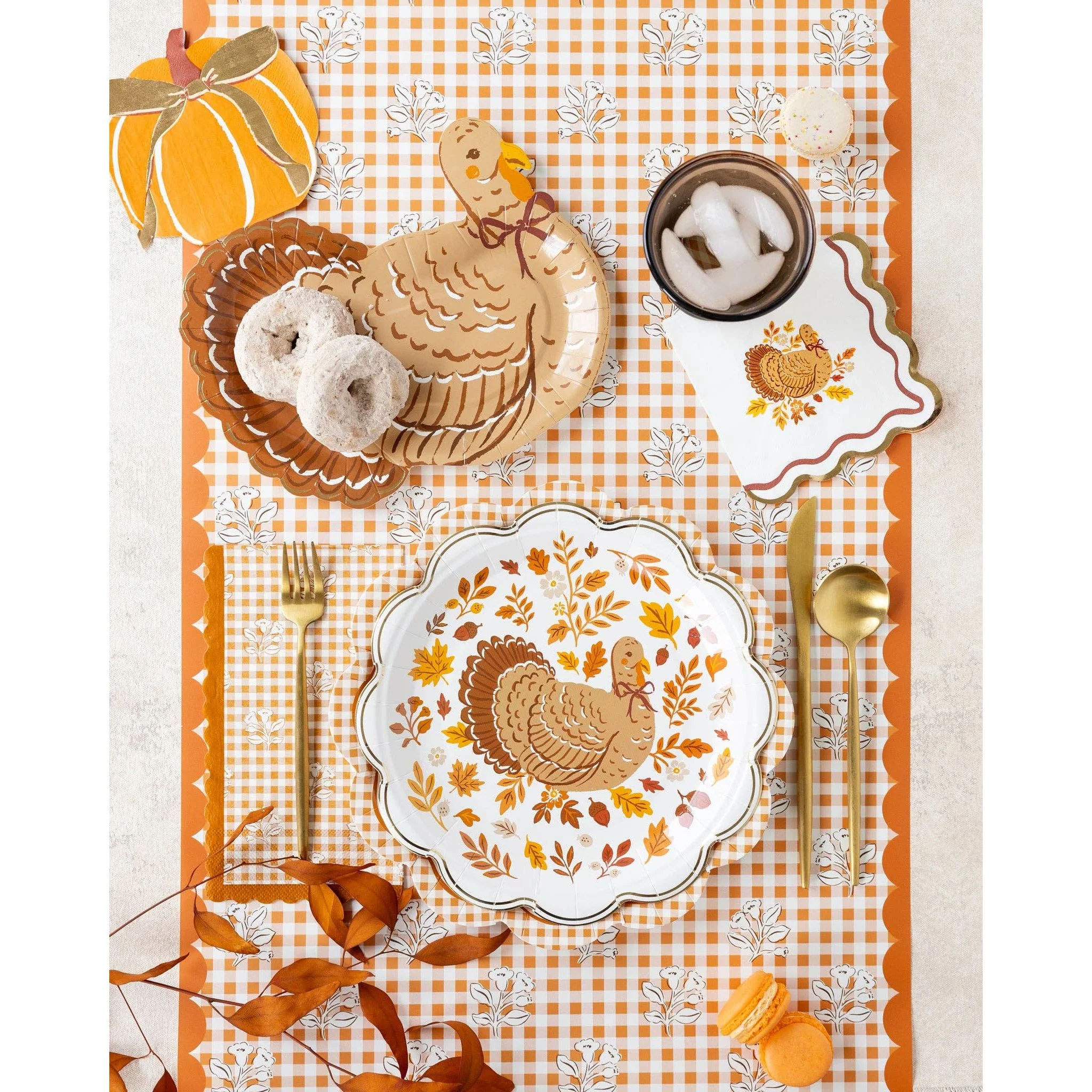 Rust Gingham Block Print Dinner Paper Napkins - Image 2