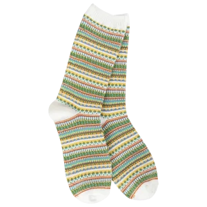 Boho Crew Socks in White Stripe