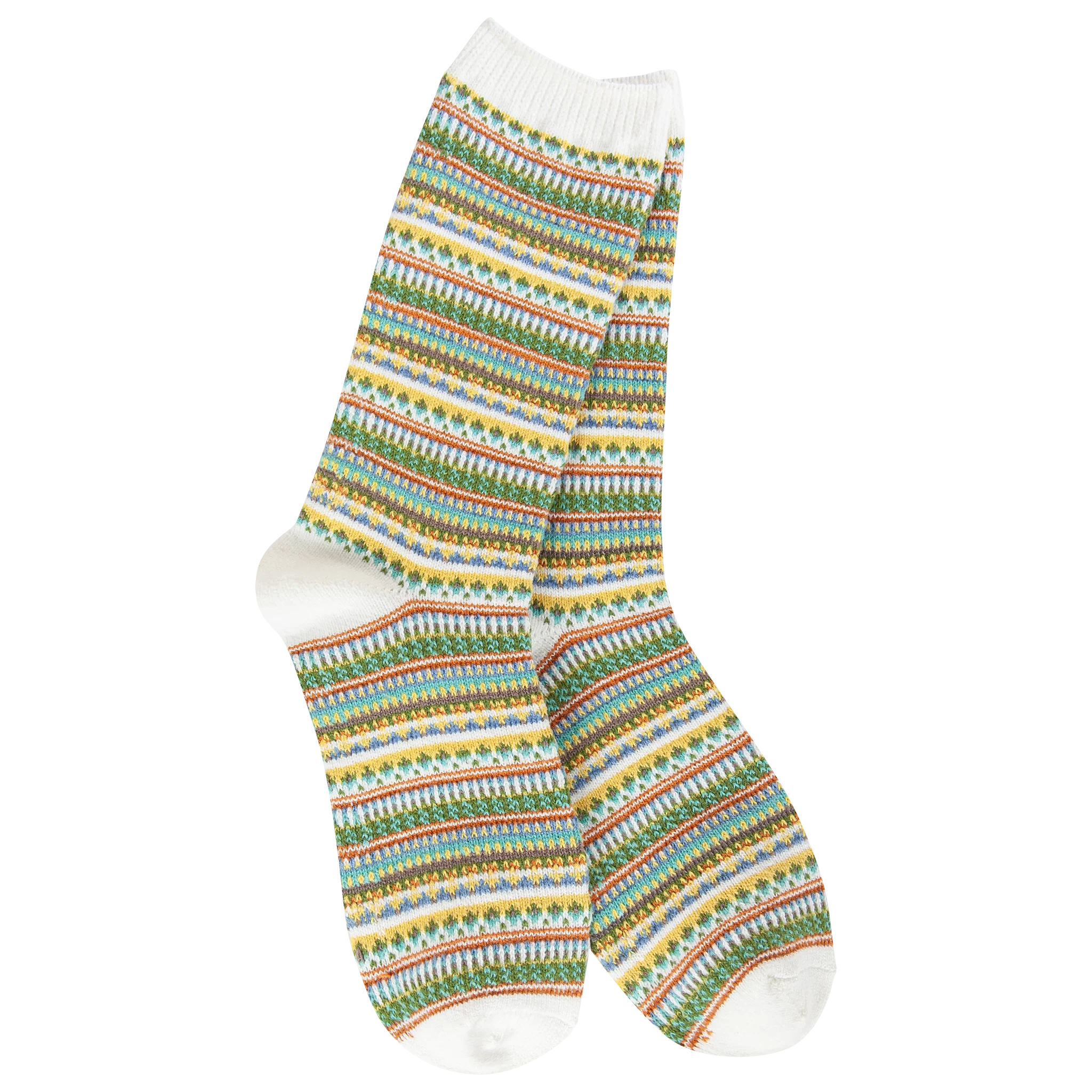 Boho Crew Socks in White Stripe