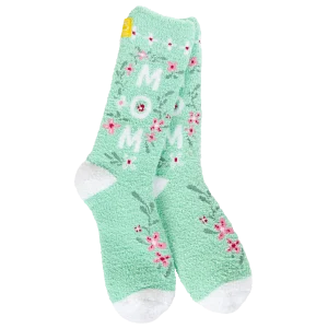 Cozy Crew Socks in Green Floral Mom