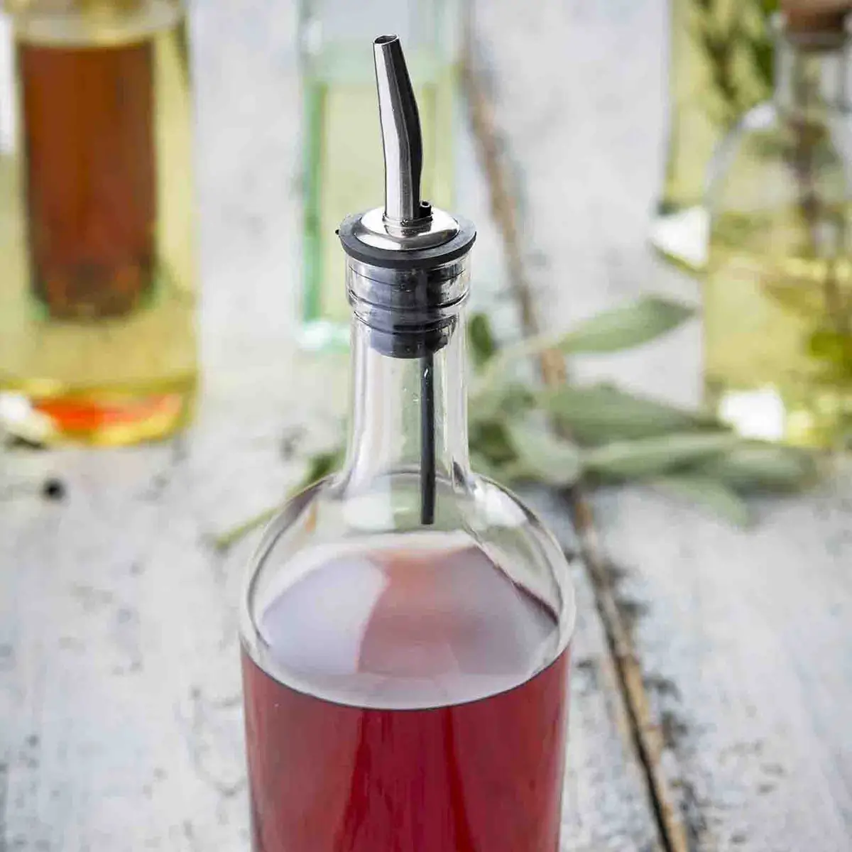 Clear Glass Round Oil Bottle w/ Pour Spout - Image 3