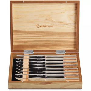 8-Piece Stainless Mignon Steak Knife Set in Olivewood Chest