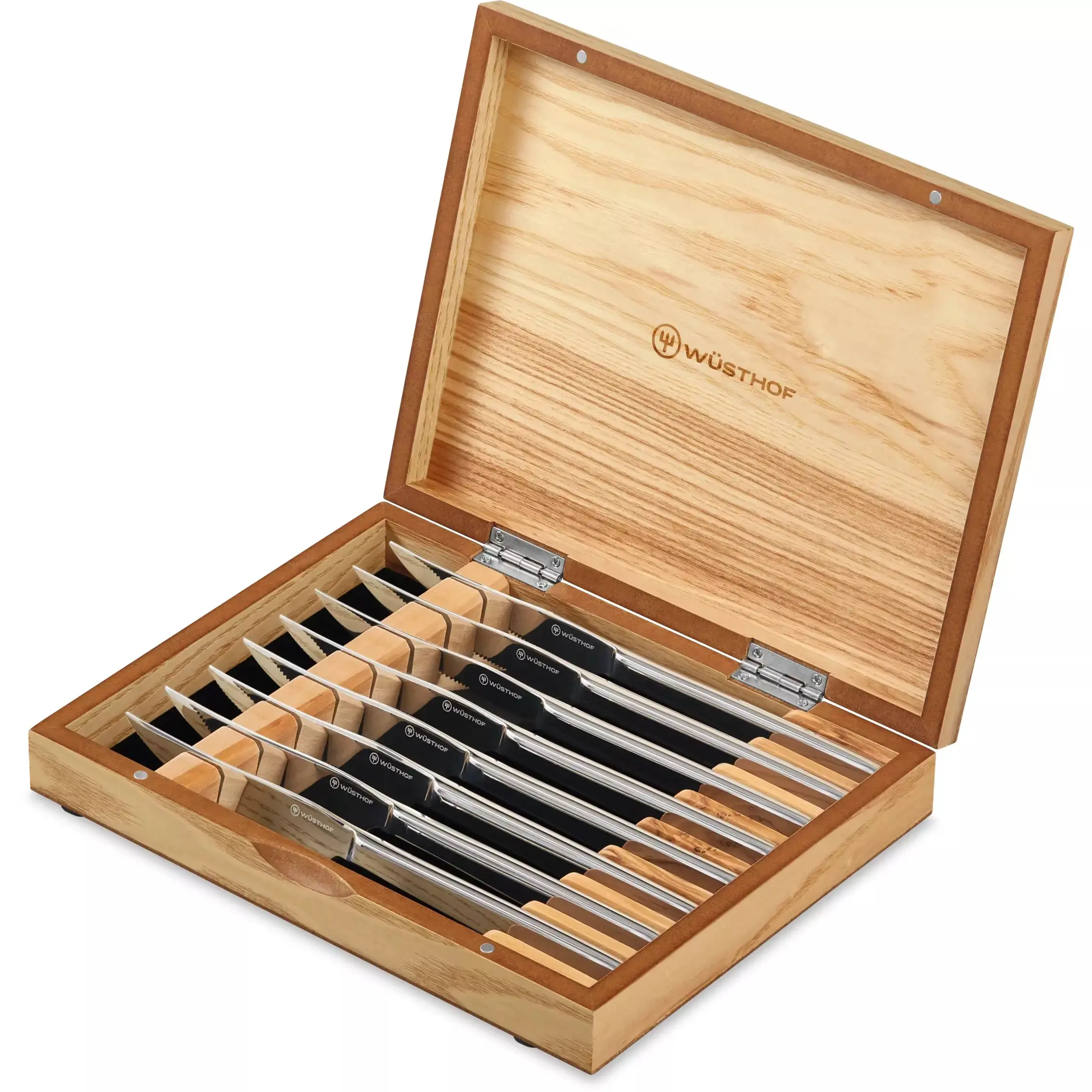 8-Piece Stainless Mignon Steak Knife Set in Olivewood Chest - Image 2