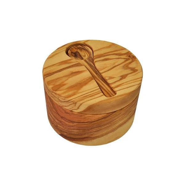 Olive Wood Salt Cellar with Magnetic Lid and Inset Spoon - Image 3