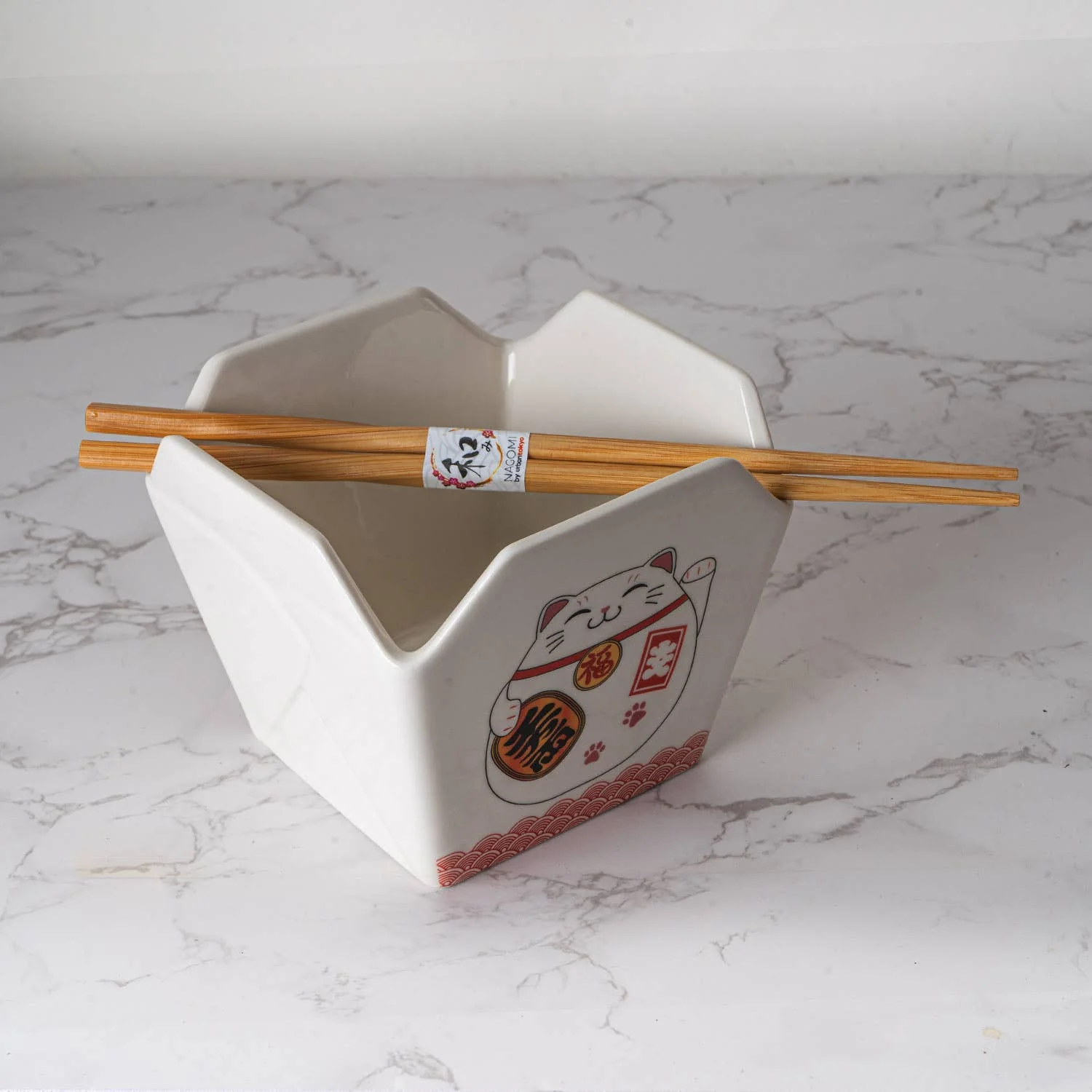 Lucky Cat Takeout Box Serving Bowl With Chopsticks - Image 2