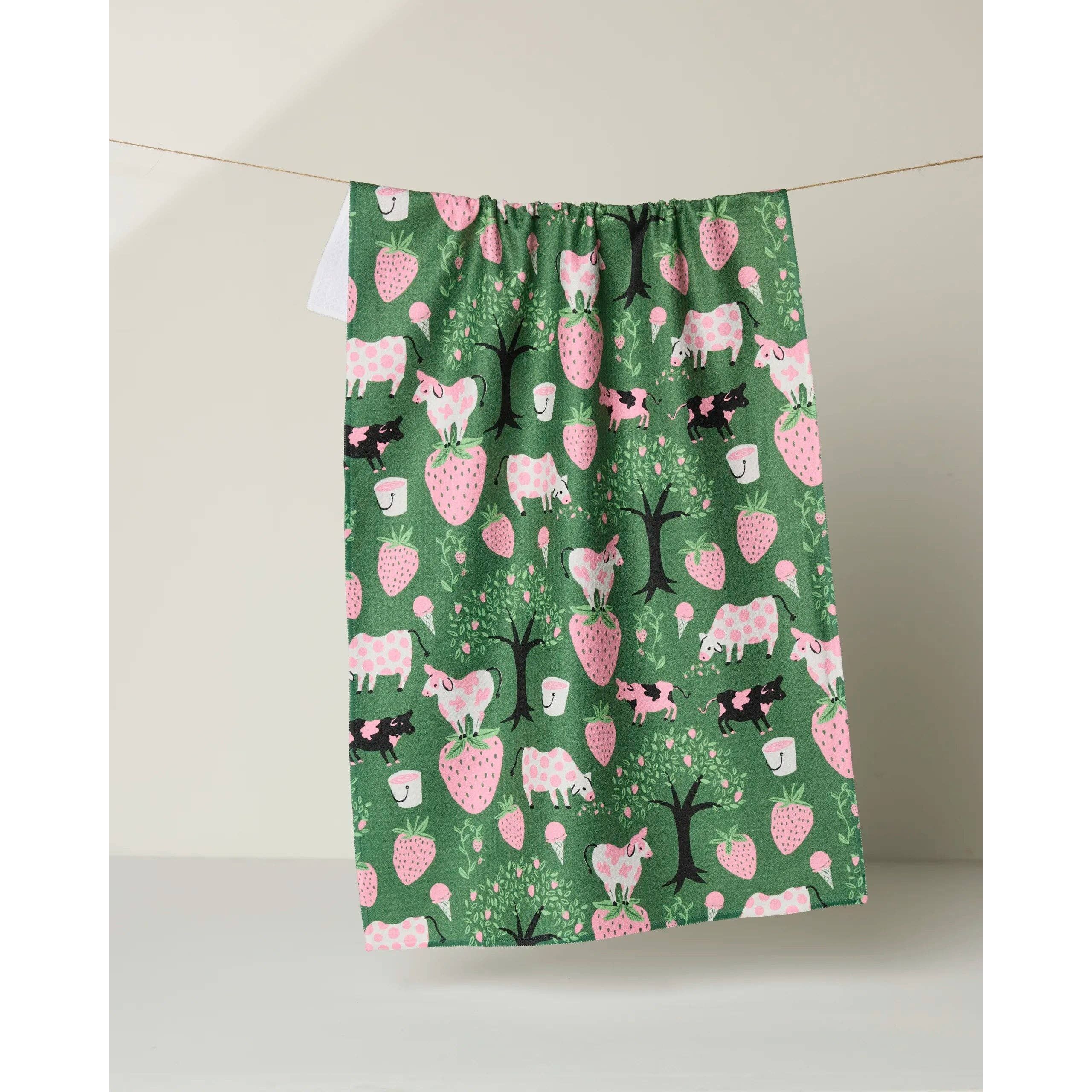 Strawberry Cows Geometry Tea Towel