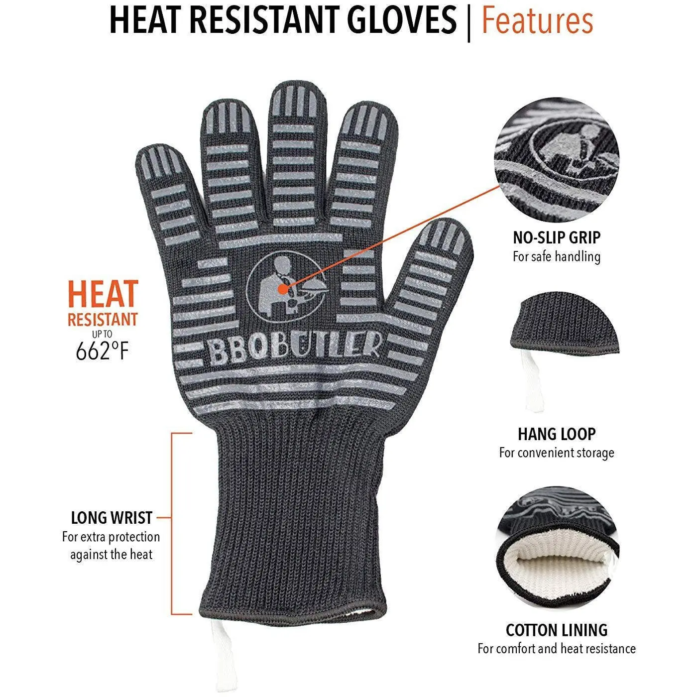 BBQ Butler Black Fabric Gloves - Single