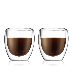Bodum Pavina Clear Glass Coffee Mug. Double Wall. 8 oz. Set of 2