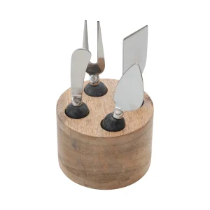 Cheese Servers with Wood Stand. Set of 5