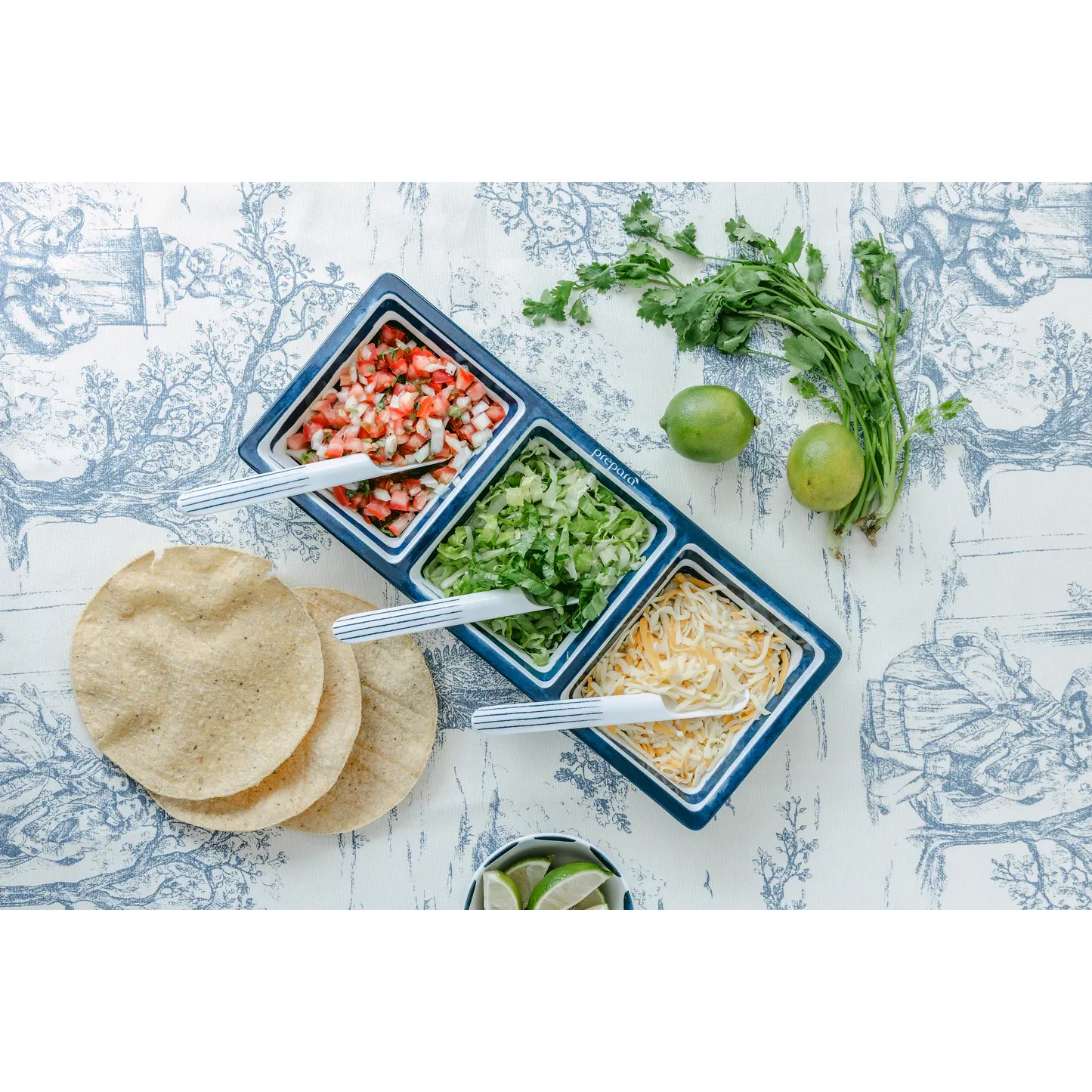 3-Section Taco Serving Tray in Coastal Stripe - Image 2
