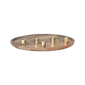 Mango Wood & Aluminum Tray Advent Taper Holder