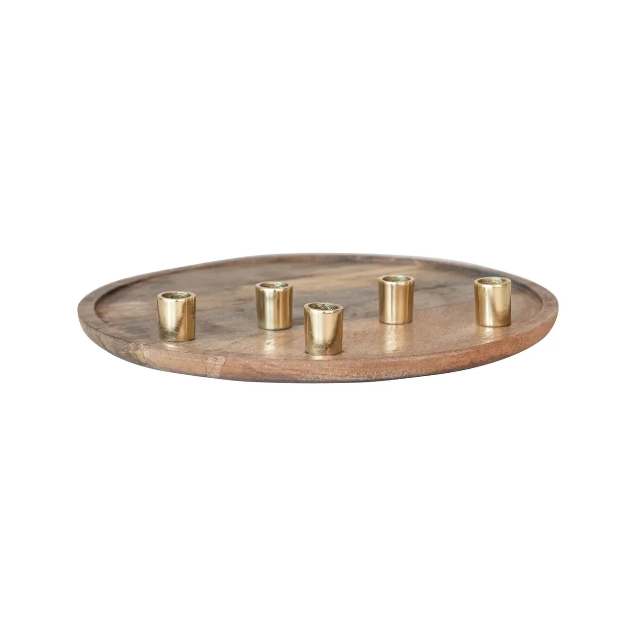 Mango Wood & Aluminum Tray Advent Taper Holder