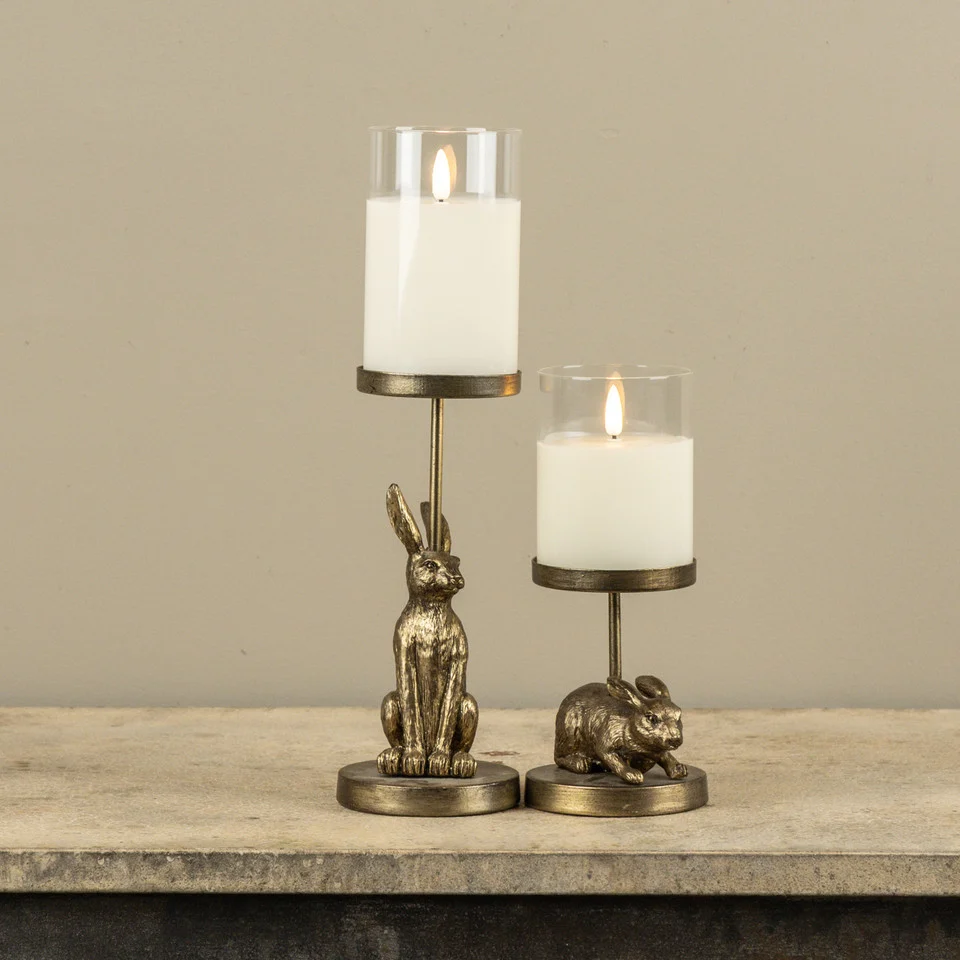 Gold Sitting Bunny Pillar Candle Holder - Image 4