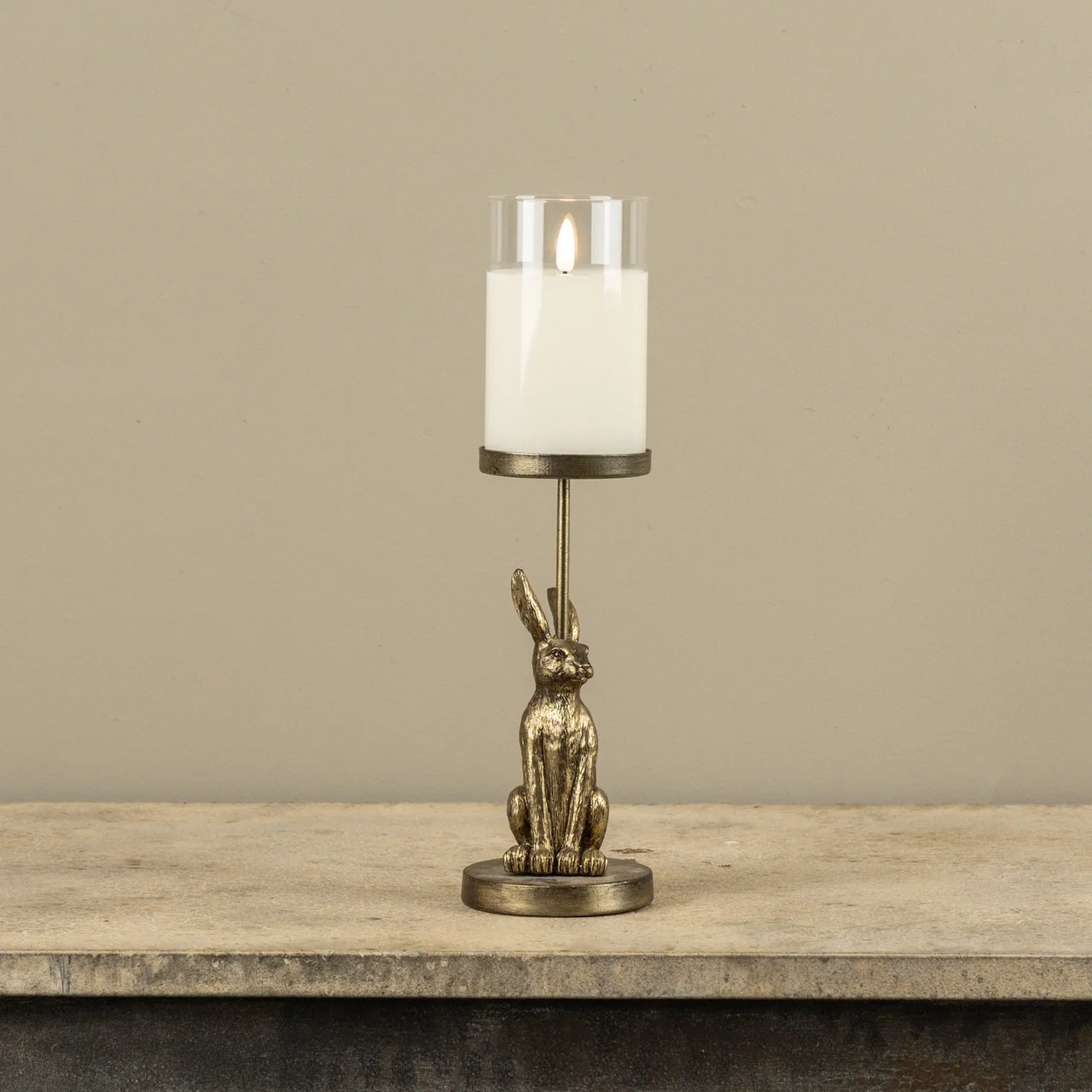 Gold Sitting Bunny Pillar Candle Holder - Image 2