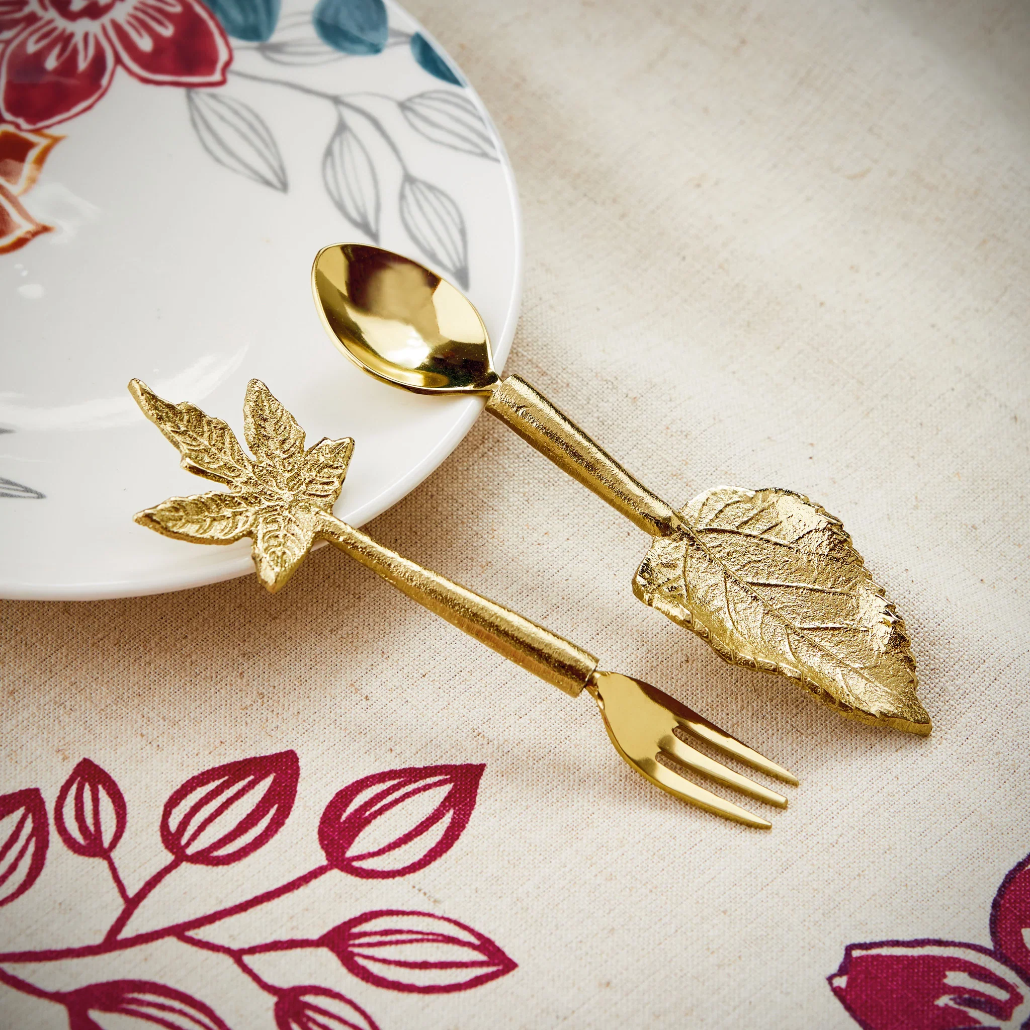 Leaf Appetizer Fork & Spoon Set Of 2 - Image 2