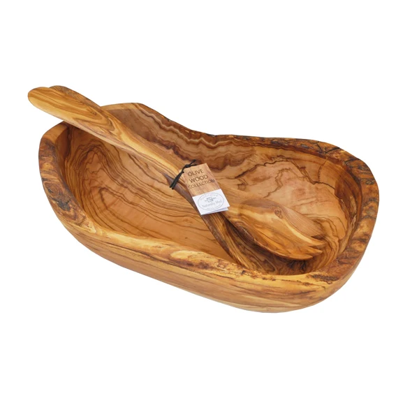 Olive Wood Boat Shaped Bowl + Salad Servers - Image 3