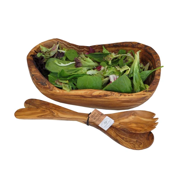 Olive Wood Boat Shaped Bowl + Salad Servers - Image 4
