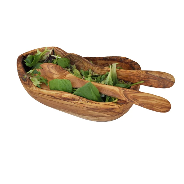 Olive Wood Boat Shaped Bowl + Salad Servers - Image 2