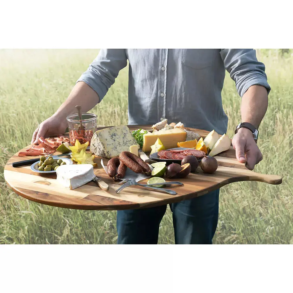 Proteak Large Round Serving Board with Handle 33 x 28 - Image 3