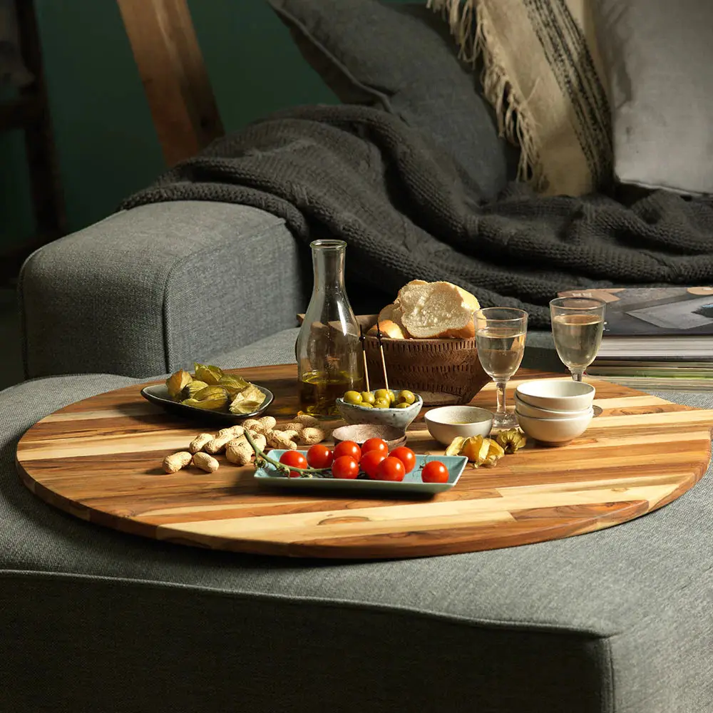 Proteak Large Round Serving Board with Handle 33 x 28 - Image 4