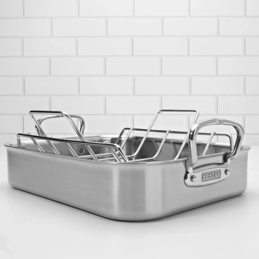 Hestan Provisions 14.5-inch Classic Clad Roaster with Rack - Image 4