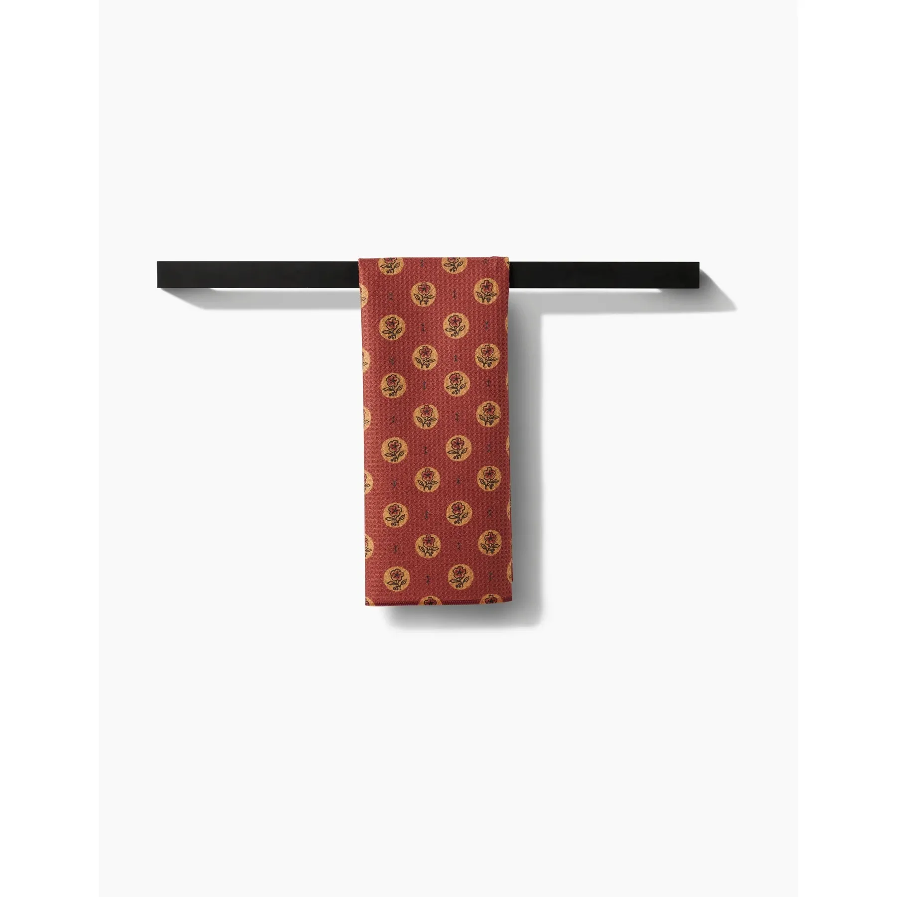 Artisanal Floral Orange Geometry Tea Towel - Image 2