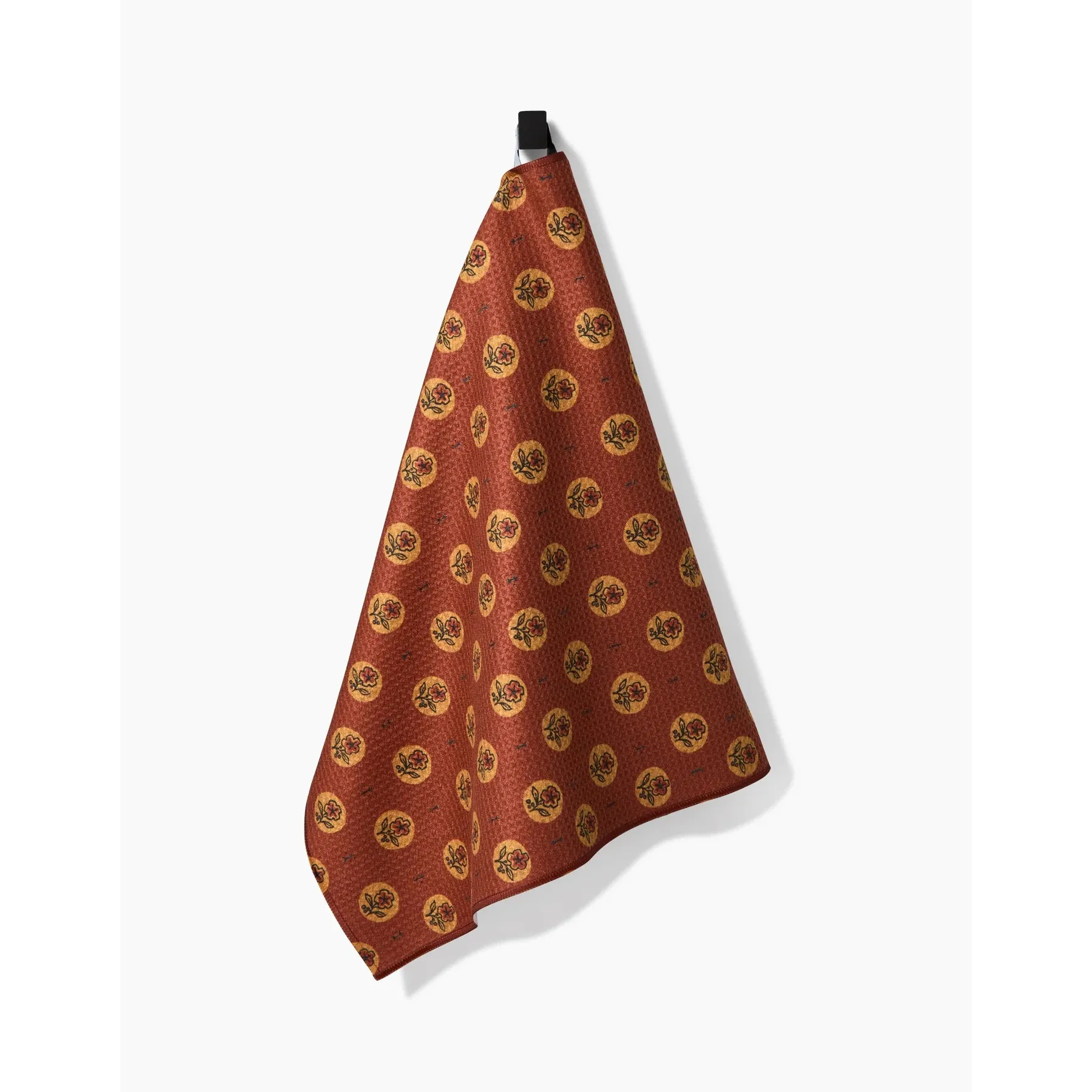 Artisanal Floral Orange Geometry Tea Towel - Image 3
