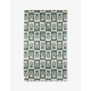 Green Flower Patch Geometry Kitchen Tea Towel