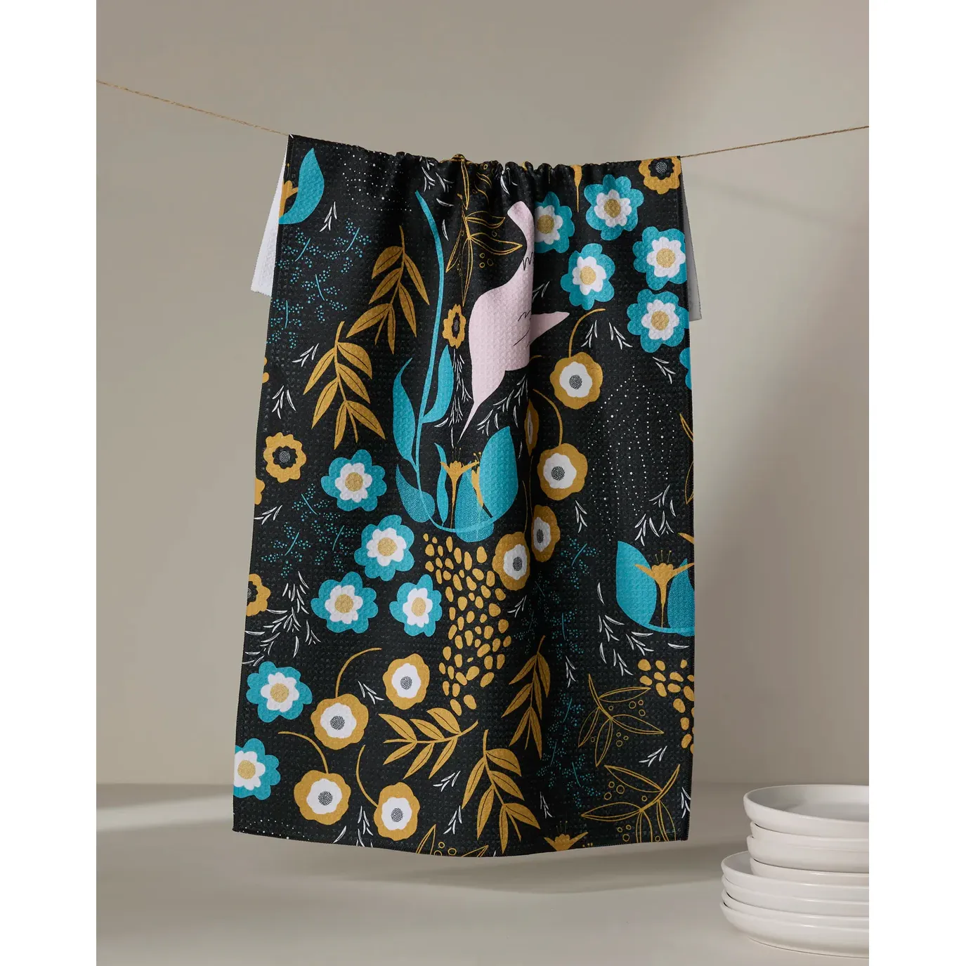 Hummingbird Petals Geometry Tea Towel