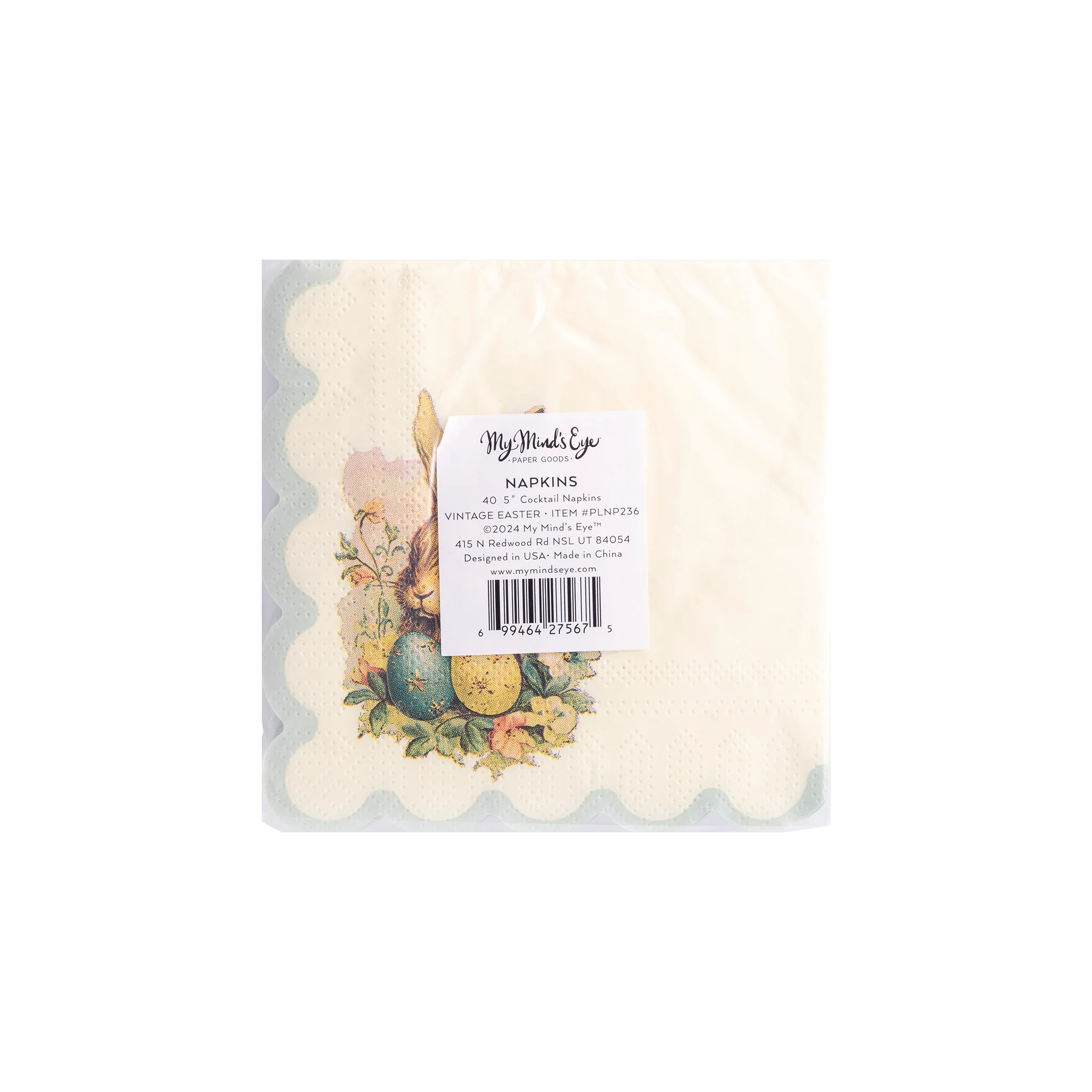 Vintage Easter Bunny Scallop Paper Cocktail Napkin - Image 2