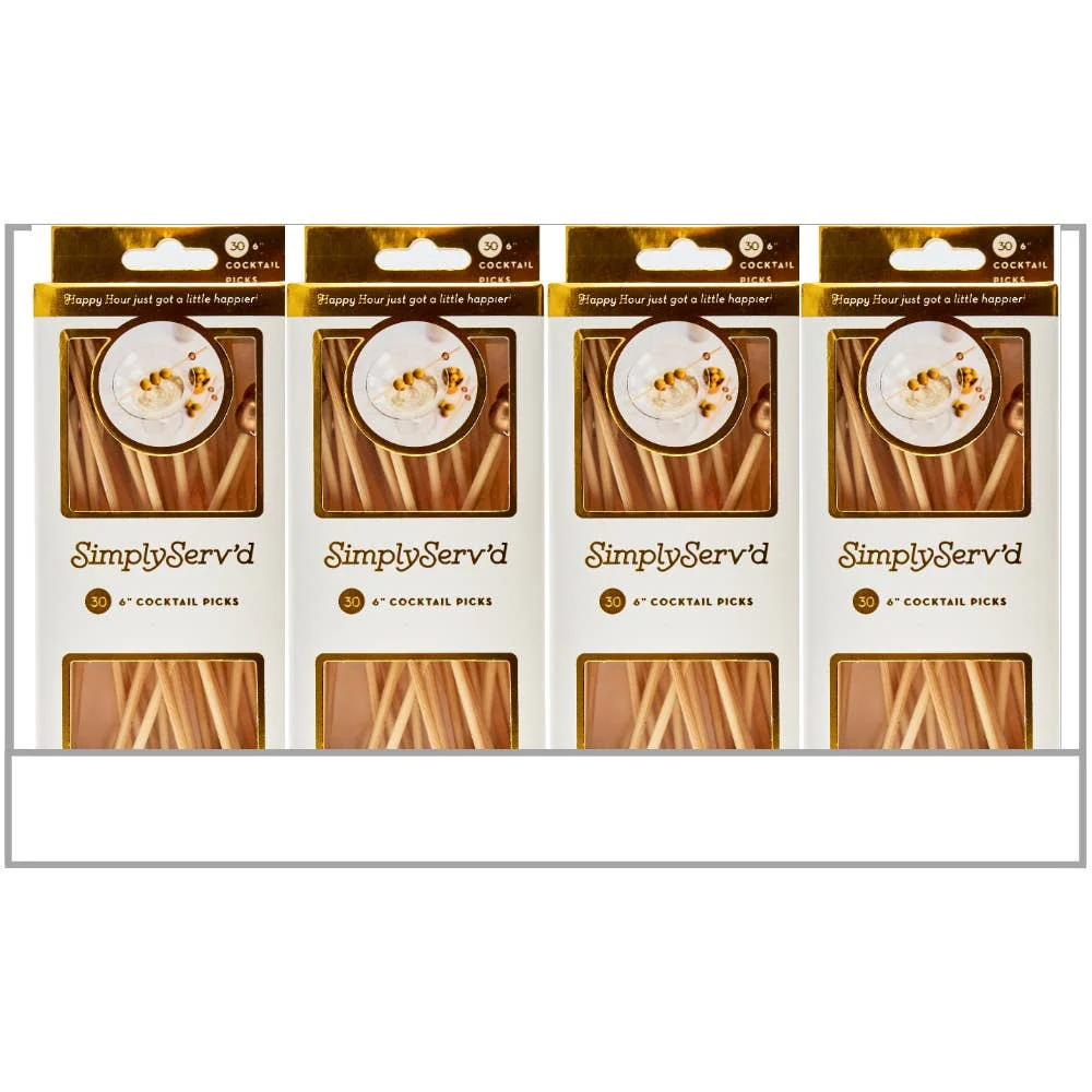 Party Pick Fancy Bamboo Toothpick Large 6 Gold Ball 30pk - Image 2