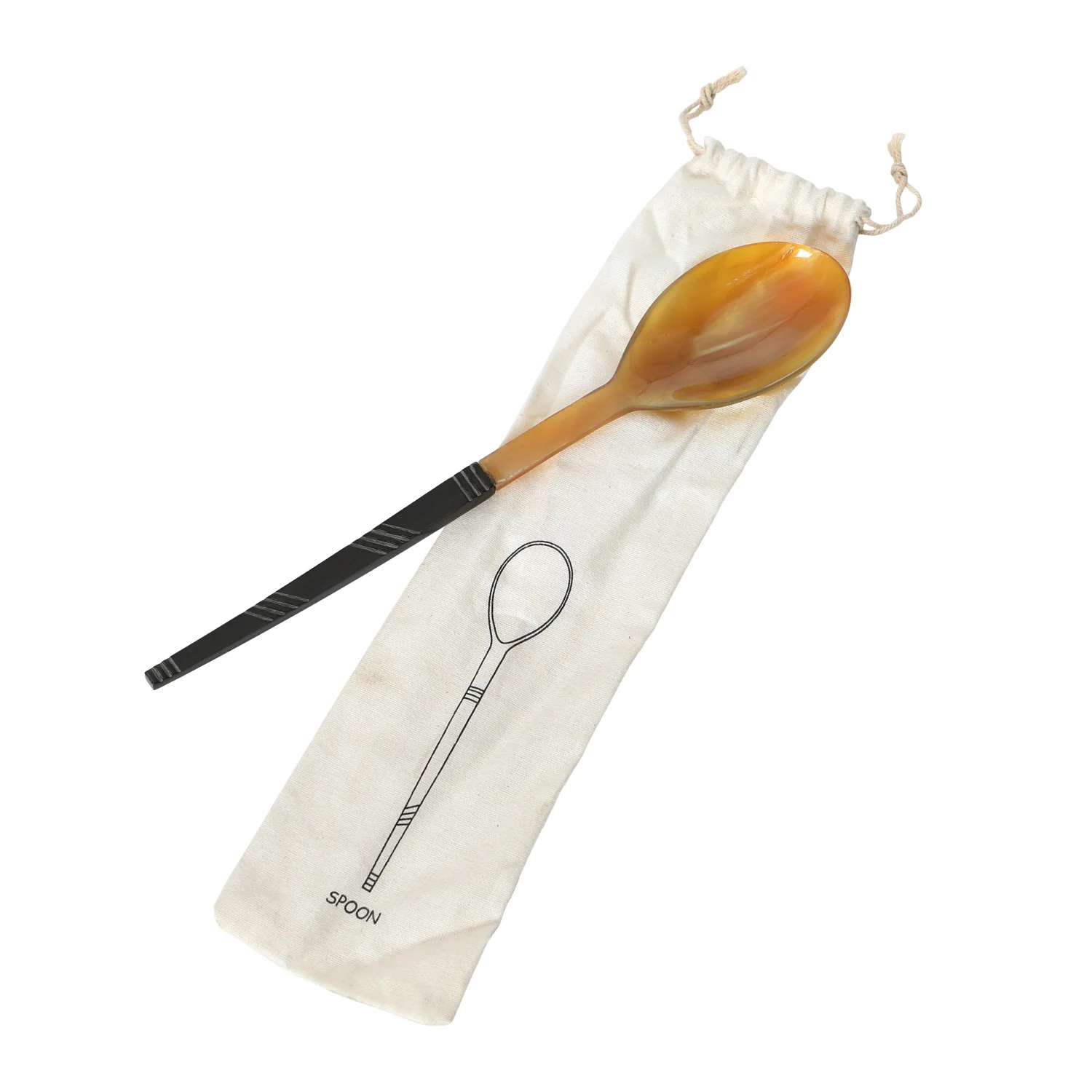 Horn Serving Spoon in Printed Drawstring Bag - Image 5