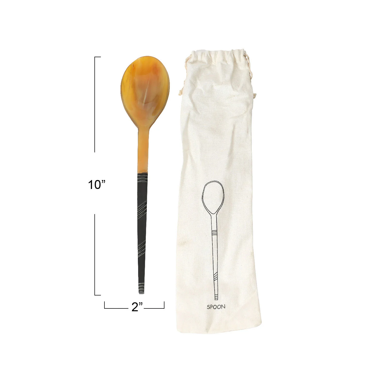 Horn Serving Spoon in Printed Drawstring Bag - Image 7