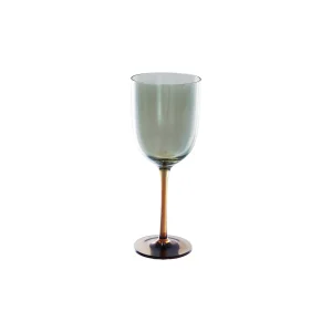 Stemmed Wine Glass. Iridescent Finish. Amber Color & Green 12 oz.