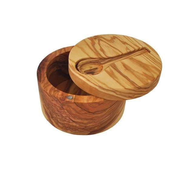 Olive Wood Salt Cellar with Magnetic Lid and Inset Spoon - Image 2